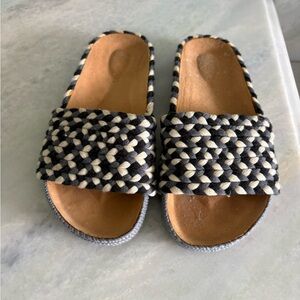 Woven Black and Cream Slide Sandals
